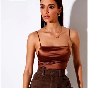 Motel Rocks Ozka crop top in satin chocolate